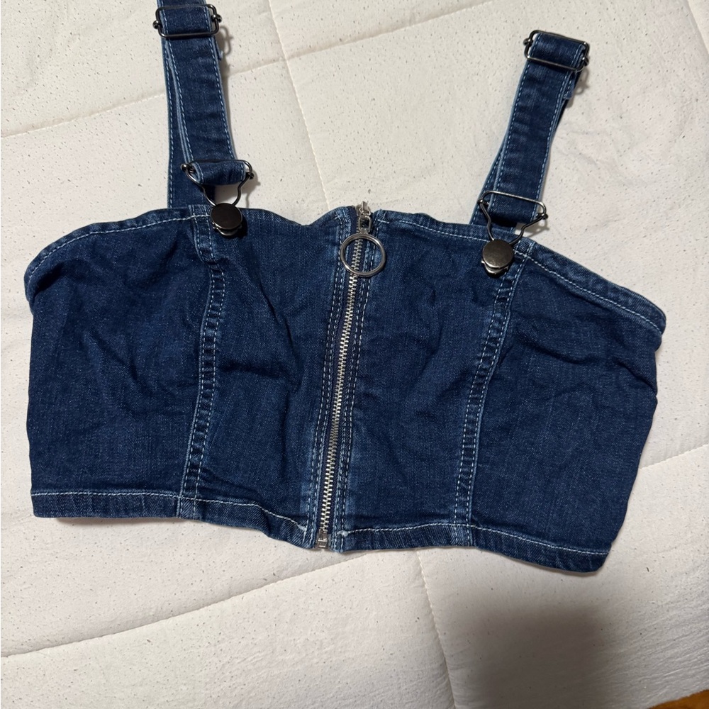 Denim Crop Top with Zipper